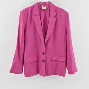 FARM RIO Womens Oversized Linen Blazer Size M Pink Single Breasted Shoulder Pads